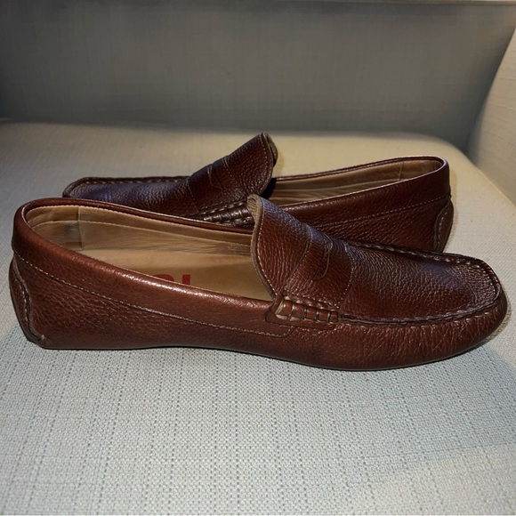 1901 Brown Pebble Grain Leather Driving Moccasins Size 8.5M - Picture 8 of 11